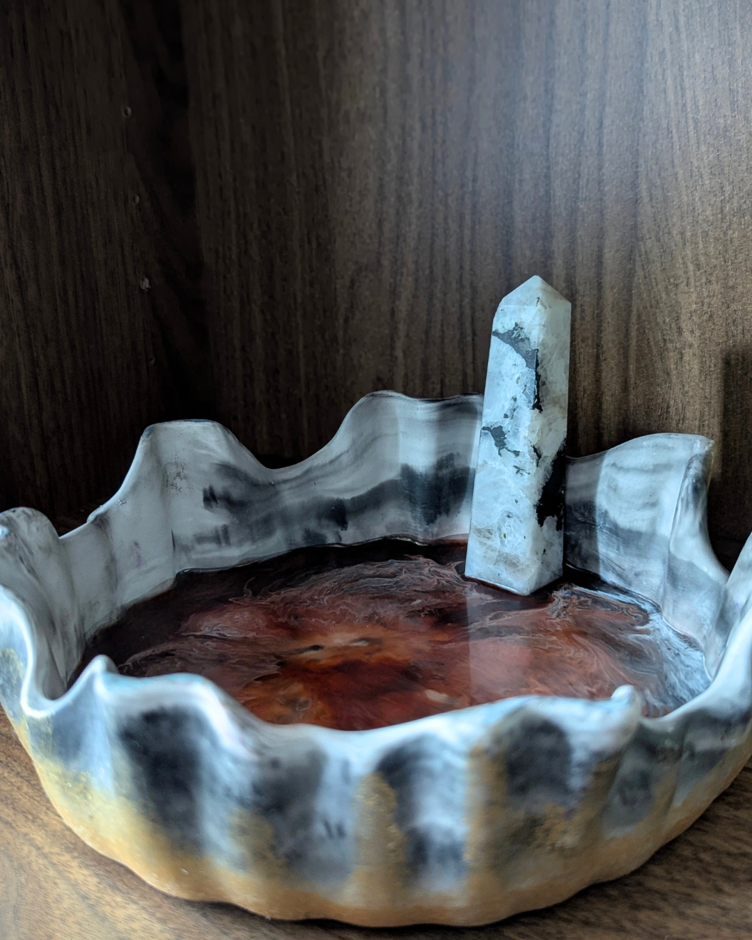 Moonstone Fire - Handcrafted Bowl with Crystals