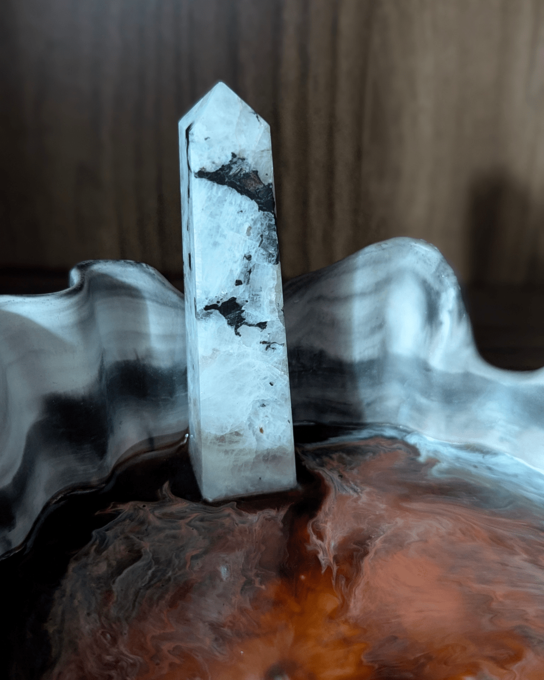 Moonstone Fire - Handcrafted Bowl with Crystals